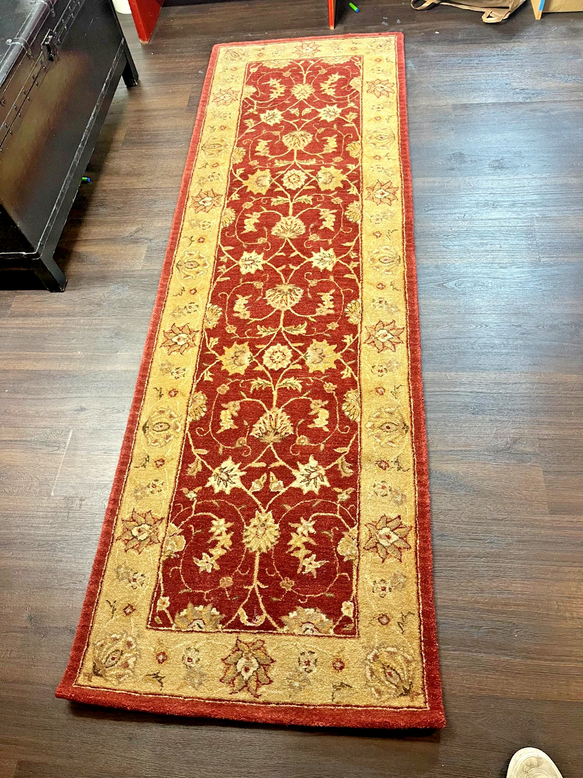 Hand Knotted Chobi Hallway Runner Rug Wool Red Beige Floral Pattern 31" x 97"