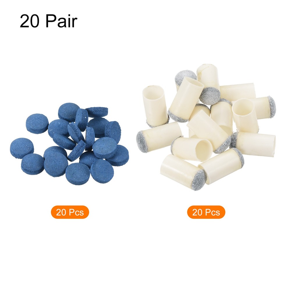 13mm Billiard Stick Tips Set, 20 Pair, Blue Grey
