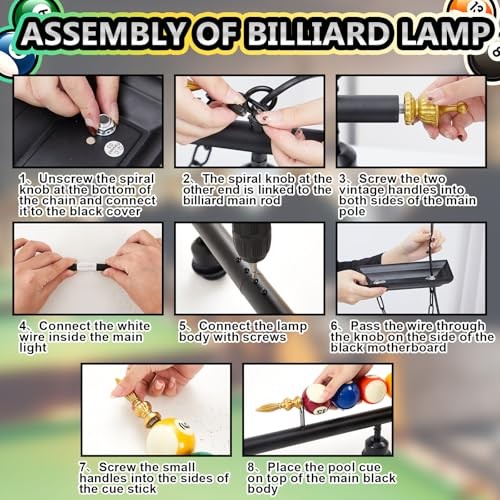 Adjustable Pool Table Lights for 7'-8' Billiard Light Hanging Black 4 Lights