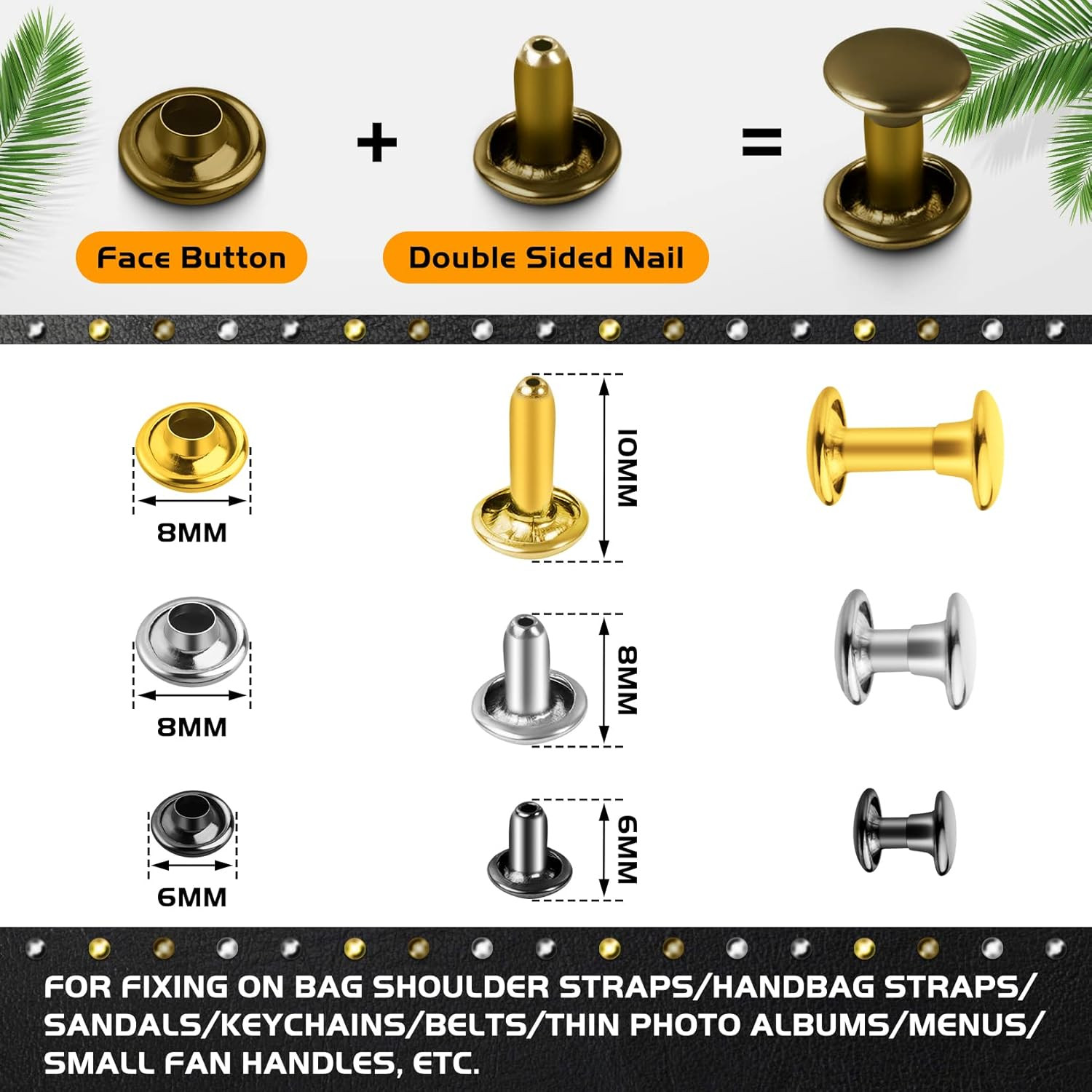 Jetmore 480 Pack Leather Rivets, Brass Rivets for Fabric, Leather Rivet Kit, Dou