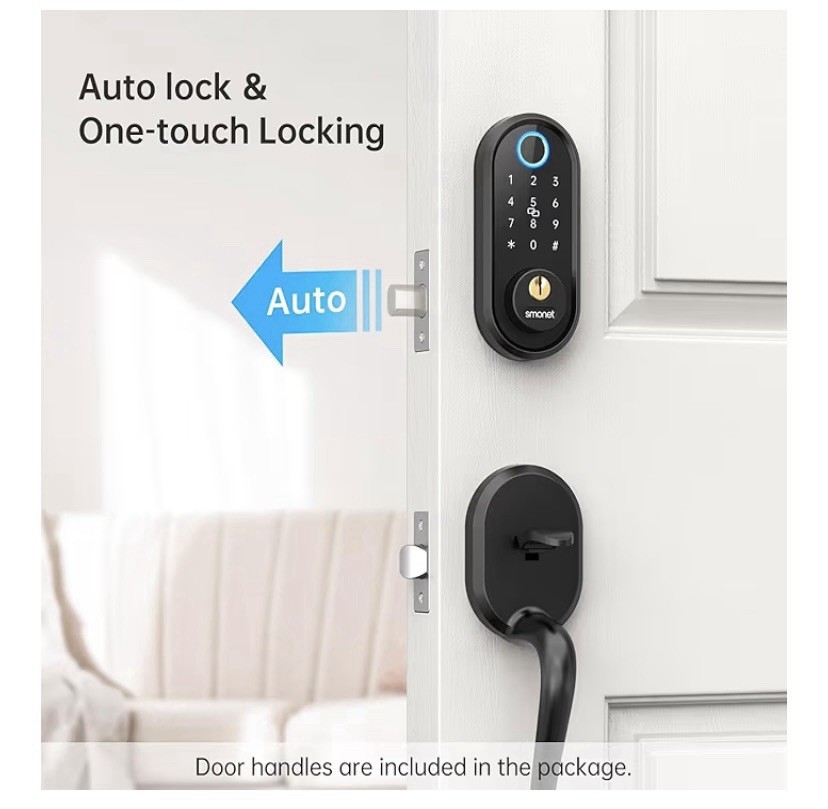 SMONET Smart Front Door Lock Handle Set Fingerprint Keyless Entry Digital Keypad