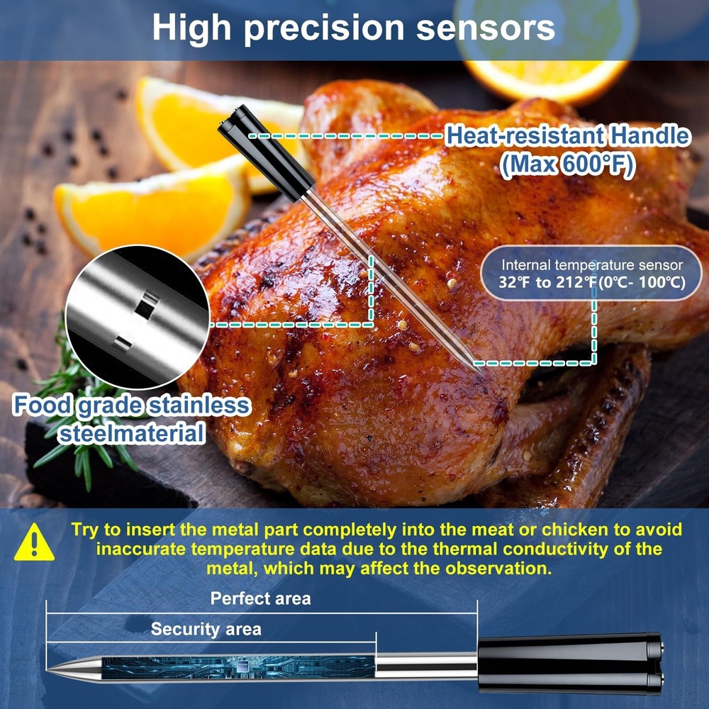 Wireless Meat Thermometer Bluetooth with Ceramic Probe: Waterproof Digital Ov...