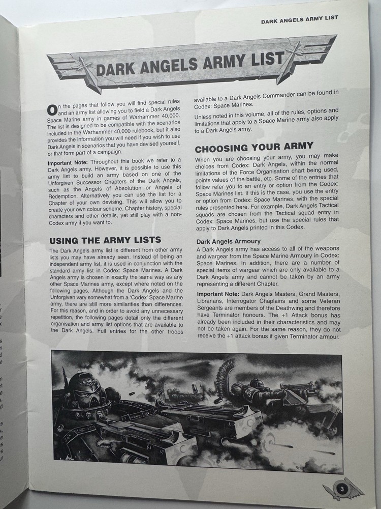 Warhammer 40K Codex Dark Angels Tabletop Miniatures Supplement Book Games Work