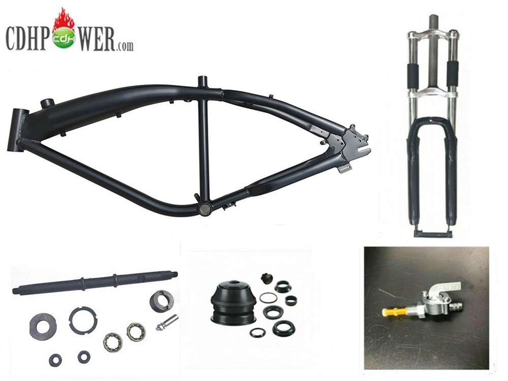 3.4L Black Gas Tank Frame & Conversion Kit Crank Set Bottom Bracket & 26'' Fork