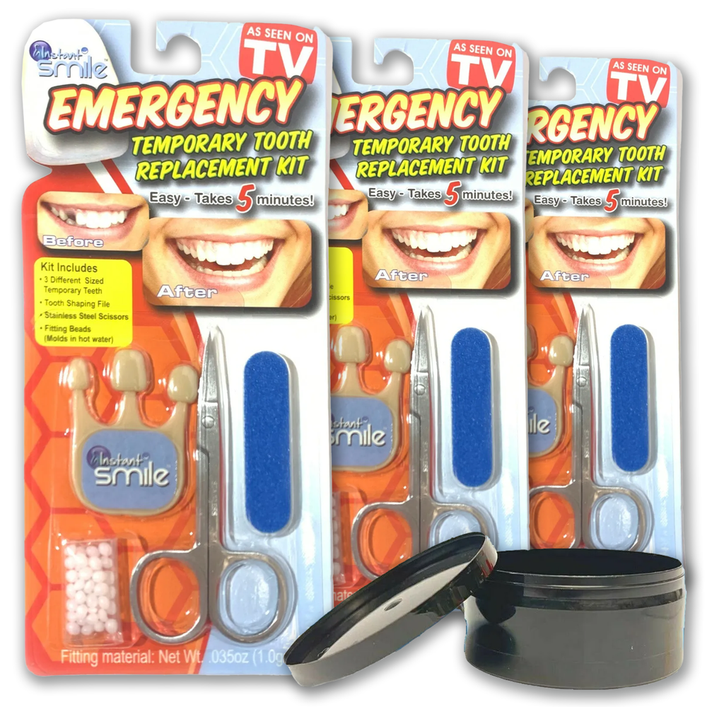 3-Pack Instant Smile Emergency Temporary Fake Tooth Replacement Kit with Case