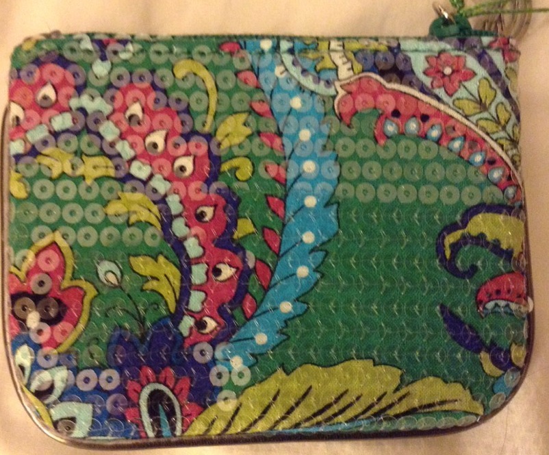 VERA BRADLEY Shimmer Zip Pouch - Emerald Paisley Pattern NWT