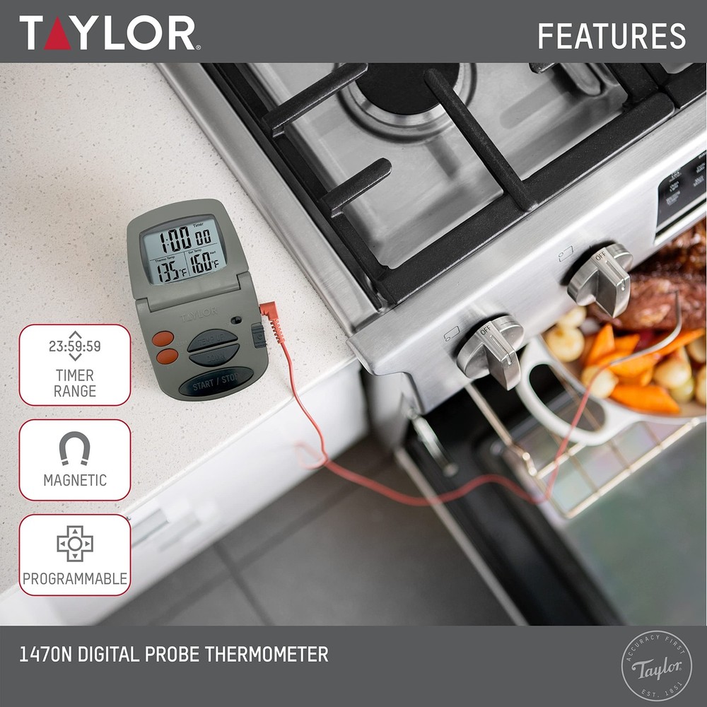 Taylor Programmable with Timer Instant Read Wired Probe Digital, Meat, Food, ...