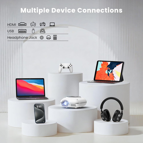 Mini Projector with Two -Way Bluetooth, Portable for Home White