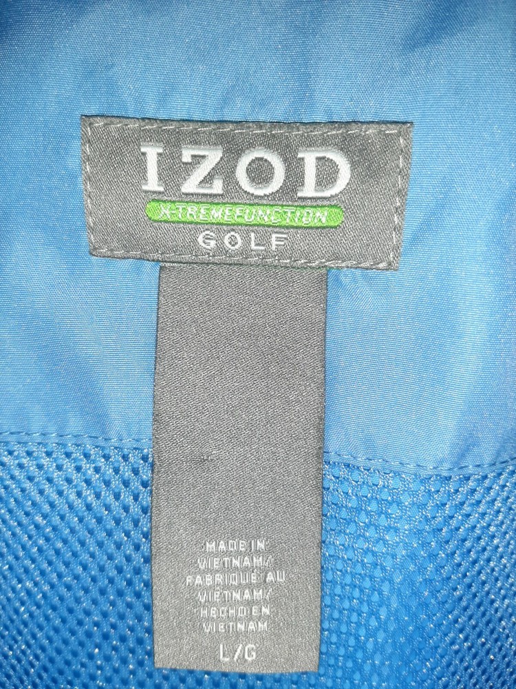 Mens Izod Large Light Blue Golf Windbreaker Pullover Jacket V Neck As Is