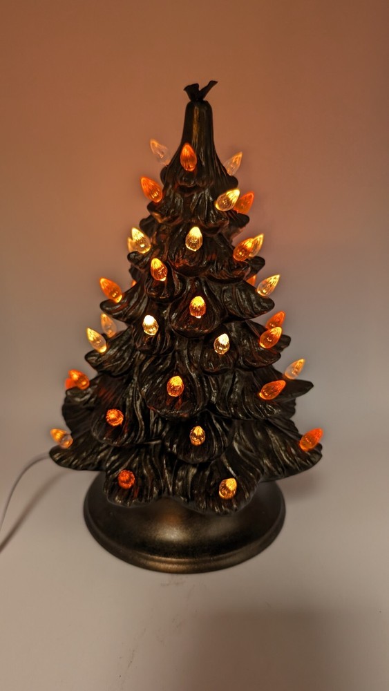 9" Hand Painted Black/Bronze Ceramic Halloween Tree Tabletop Decor with base