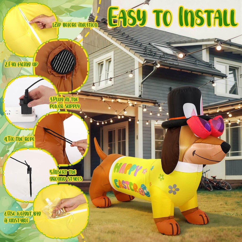 Leyndo 5.3 ft Easter Inflatables Outdoor Decorations Easter Dachshund Dog Inflat