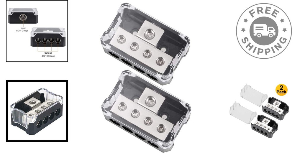 High-Performance 4-Way Power Distribution Block for Car Audio Systems - 2 Pack