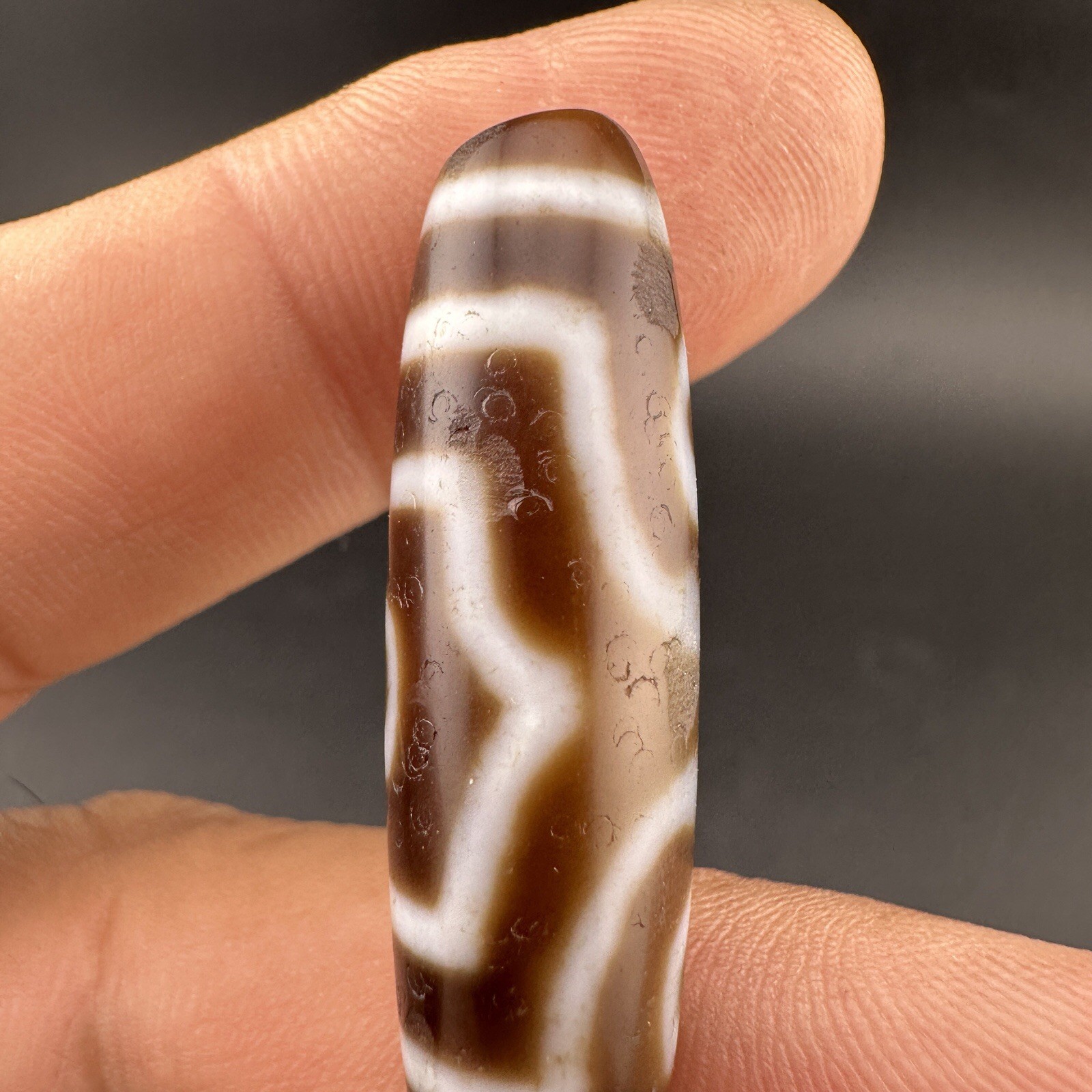 Rare Himalayan Tibetan 3 Eyes Agate Dzi Bead Amulet Rare