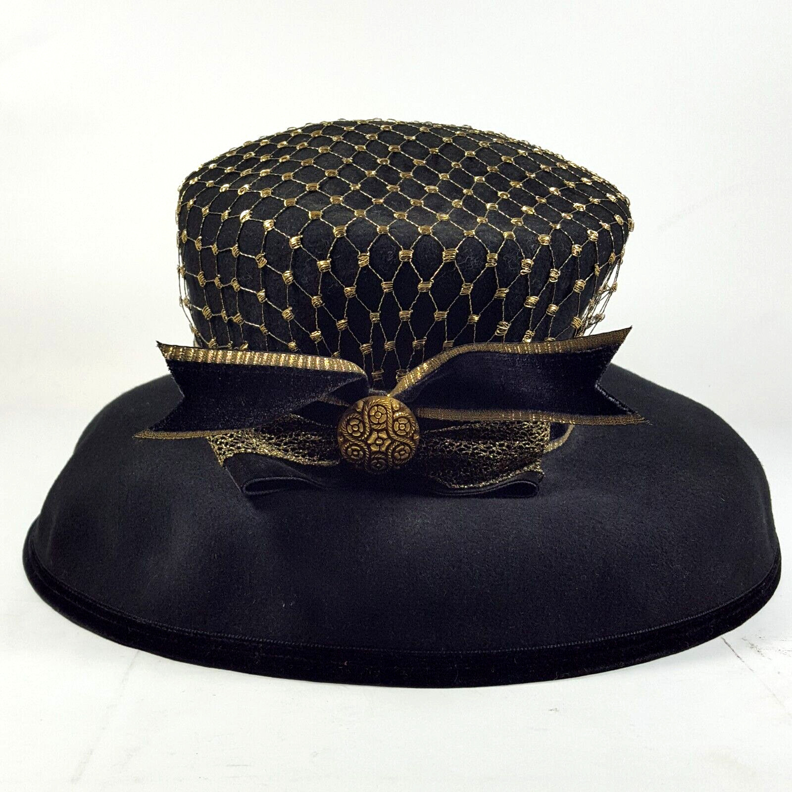 Vintage Bollman Women's Hat Bucket Irish Country Black Wool Felt