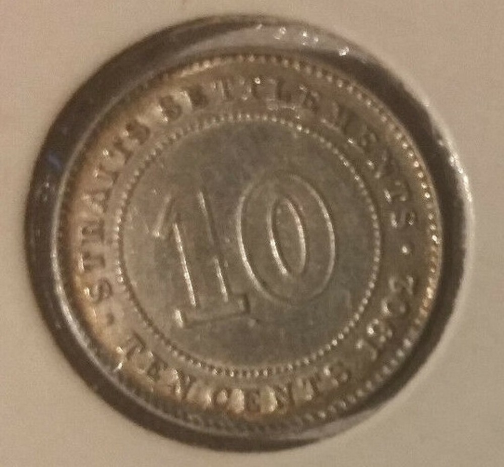 1902 Straits Settlements Silver 10 Cent-scarce,nice