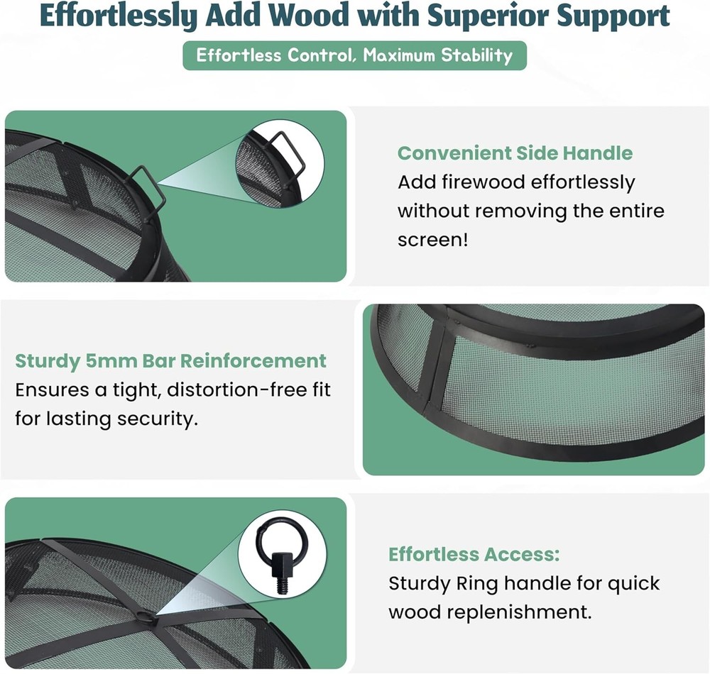 Febtech 40" Round Fire Pit Spark Screen – Heavy-Duty with Lifting Hook