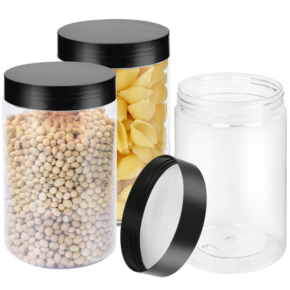 6 PACK 27oz Clear Plastic Jars with Screw On Lids Empty Food Storage Containers