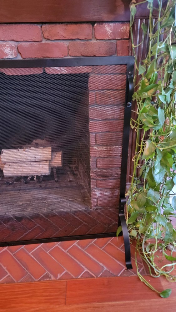 Fireplace Screen, SINGLE PANEL BLACK WROUGHT IRON SPARKGUARD - Medium 44x33