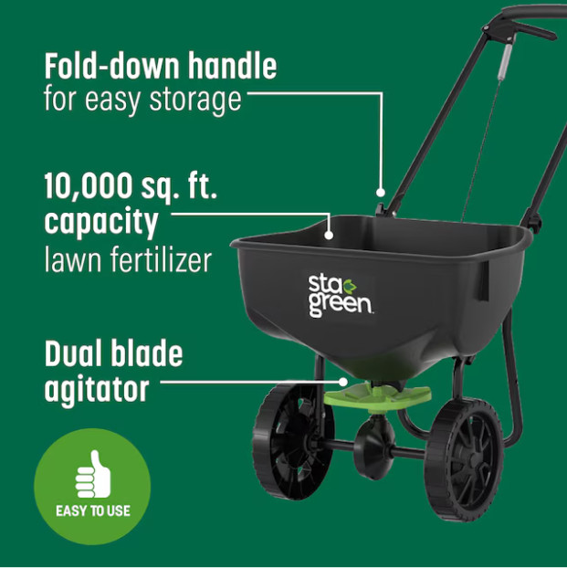 Sta-Green Precision Broadcast Spreader 32-lb Capacity Compatible with Fertilizer