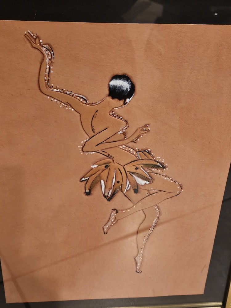 Framed Tooled Leather Josephine Baker In A Bana Skirt