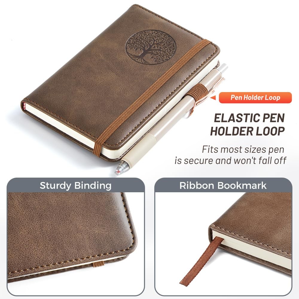 Small Pocket Notebook, Leather Journal Mini (Brown)