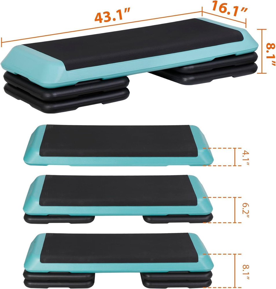 Adjustable Workout Aerobic Stepper, Exercise Step Platform Trainer with 4 Risers