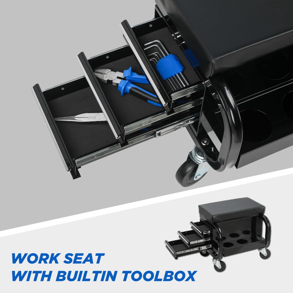 Multifunctional Rolling Tool Chest,Rolling Creeper Garage with 3Built in Drawers