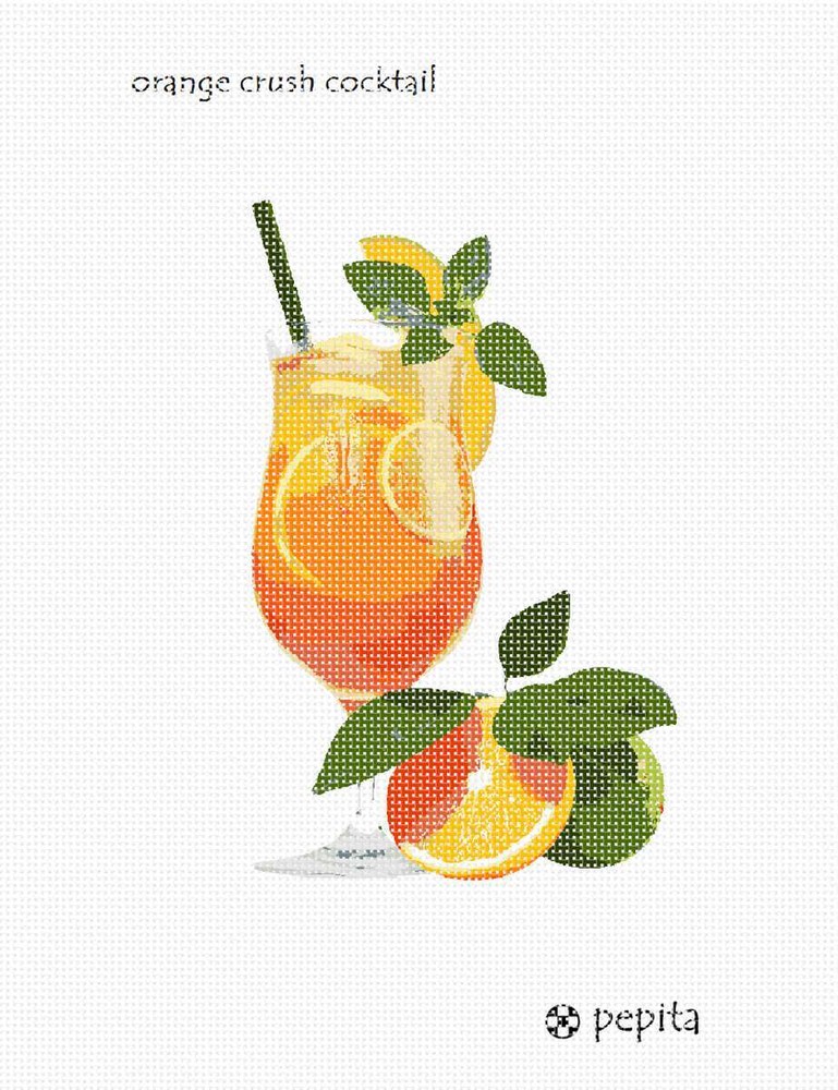 Orange Crush Cocktail Needlepoint Kit or Canvas
