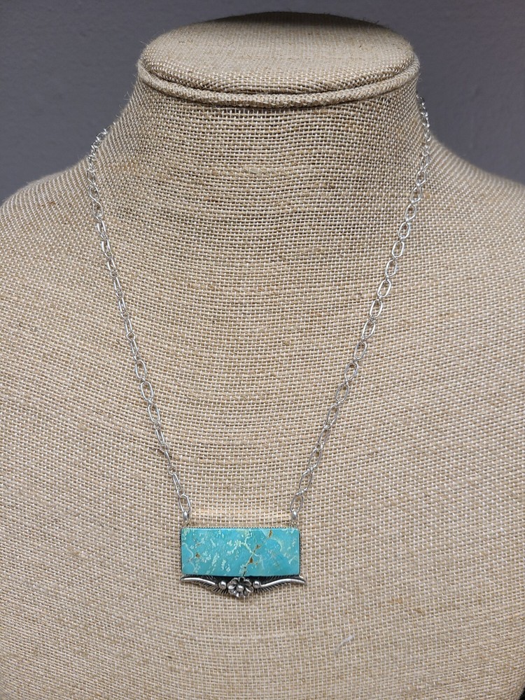 925 Turquoise Necklace Signed RB 15.5 Grams TW