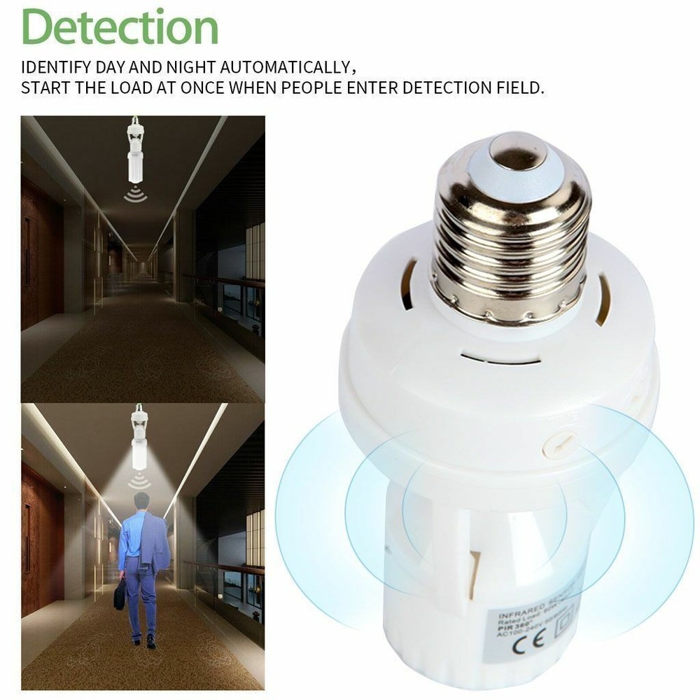 2 PCS E27 PIR Infrared Motion Sensor LED Light Dimmable Lamp Bulb Holder Socket