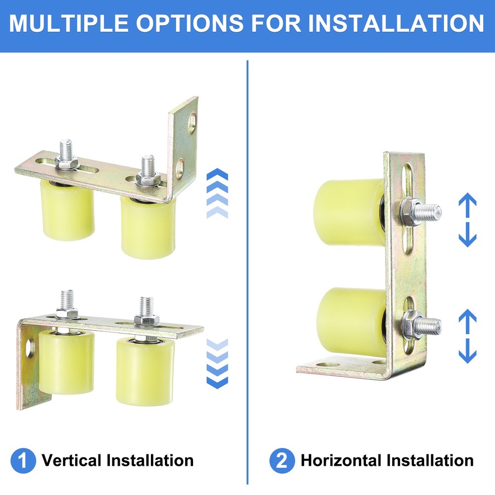 2Pcs Slide Gate Guide Roller 2" Nylon Gate Support Rollers with Bracket, Yellow