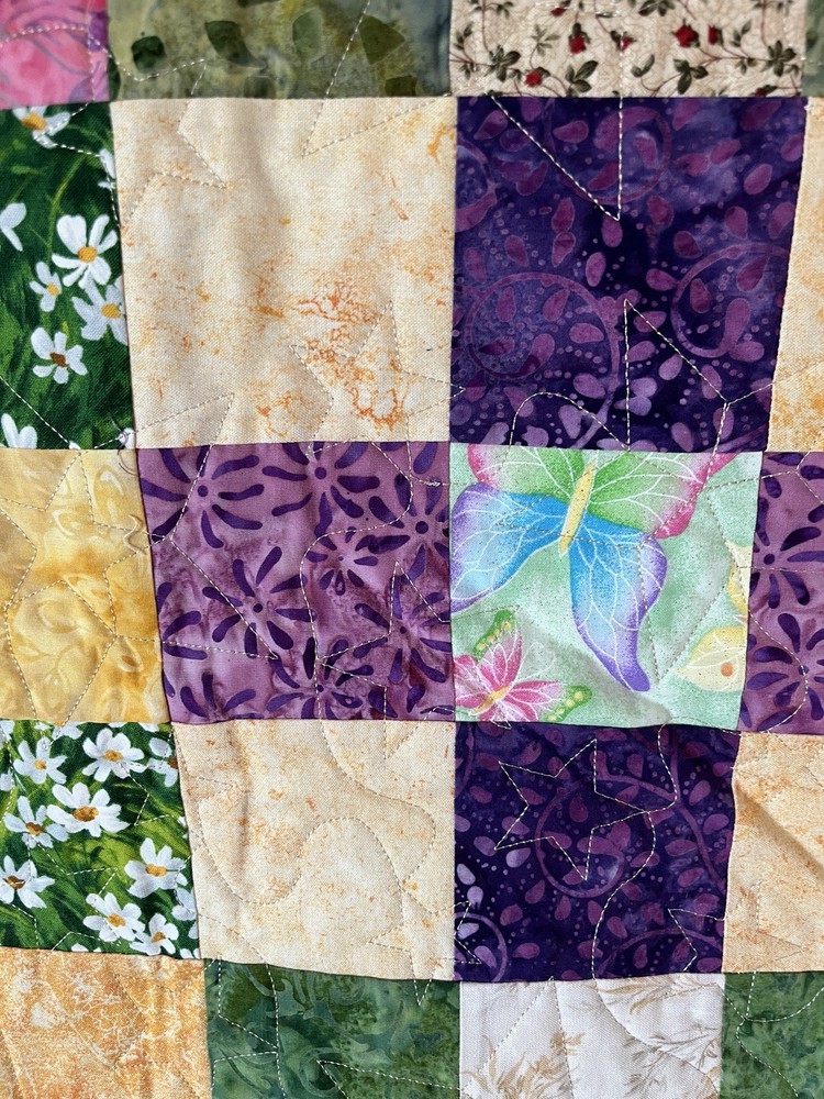 44” X 54” Reversible Spring Patchwork Lap Quilt-Handmade-Machine Quilted