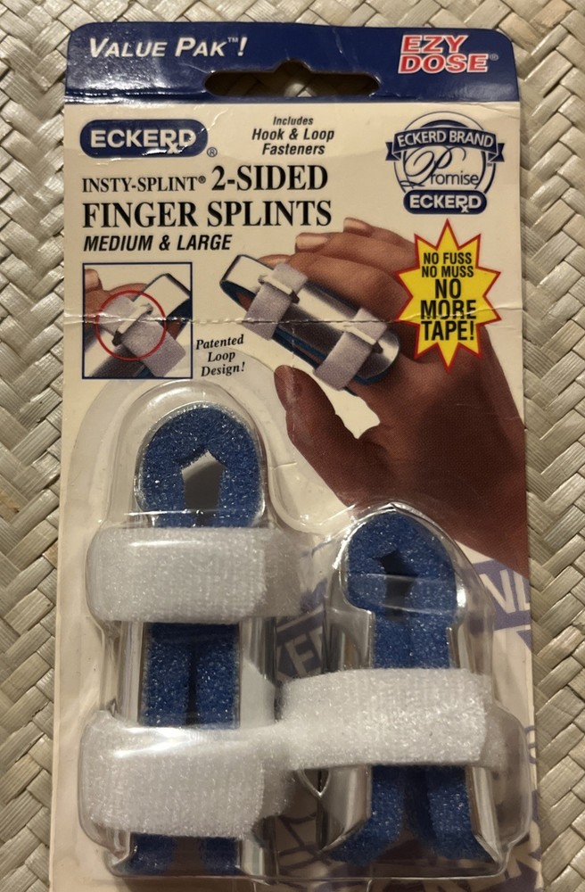 Eckerd 2-Sided Finger Splints Medium & Large (2” & 2 3/4”) Hook & Loop Fasteners