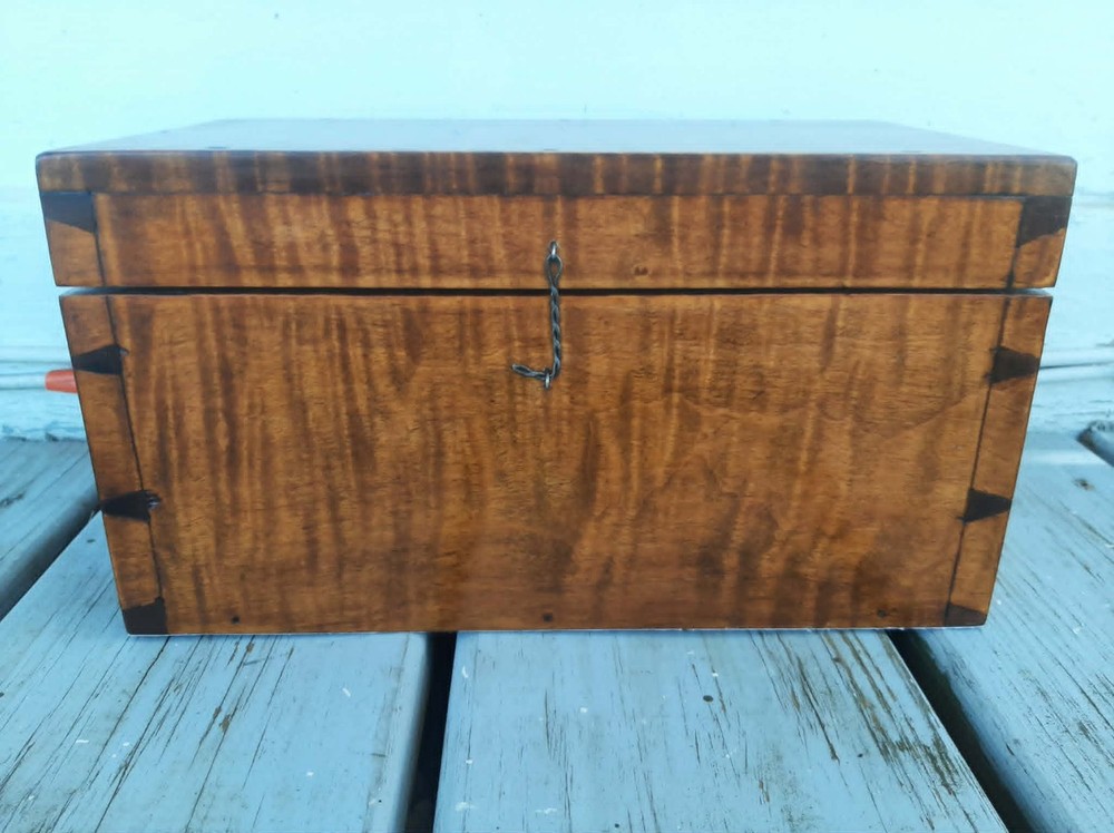 Antique REPRO 19th Tiger Maple Document Box