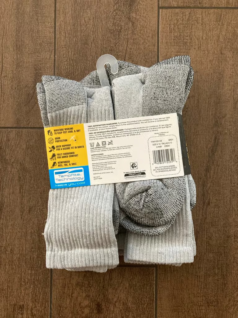 Fruit of The Loom WORK GEAR Heavy Duty Crew Socks 6 pair