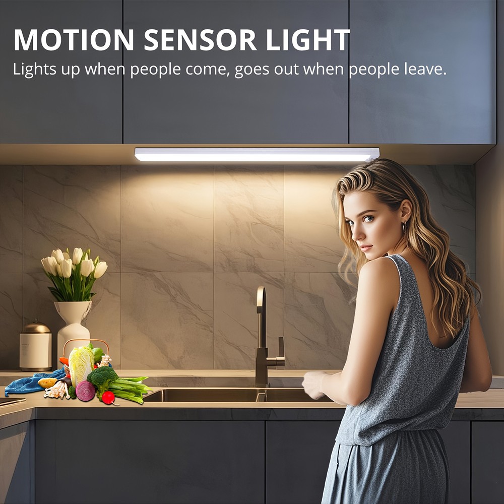 12'' 4-Pack LED Under Cabinet Lights Rechargeable Motion Sensor 3 Color Dimmable
