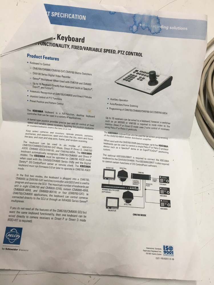 Pelco KBD300A Keyboard Controller With Network Cable / Power Supply