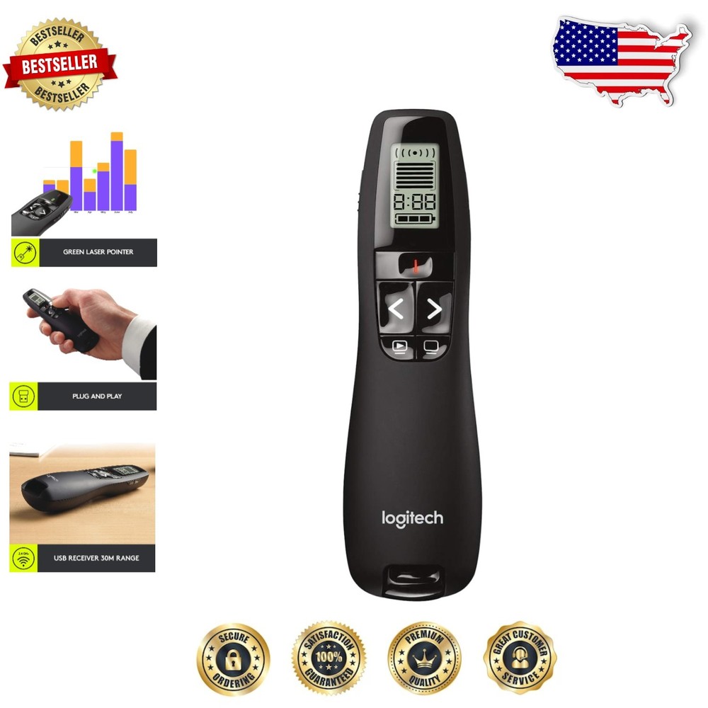 Logitech R800 Clicker Remote | Green Laser Pointer | Wireless Presentation Tool