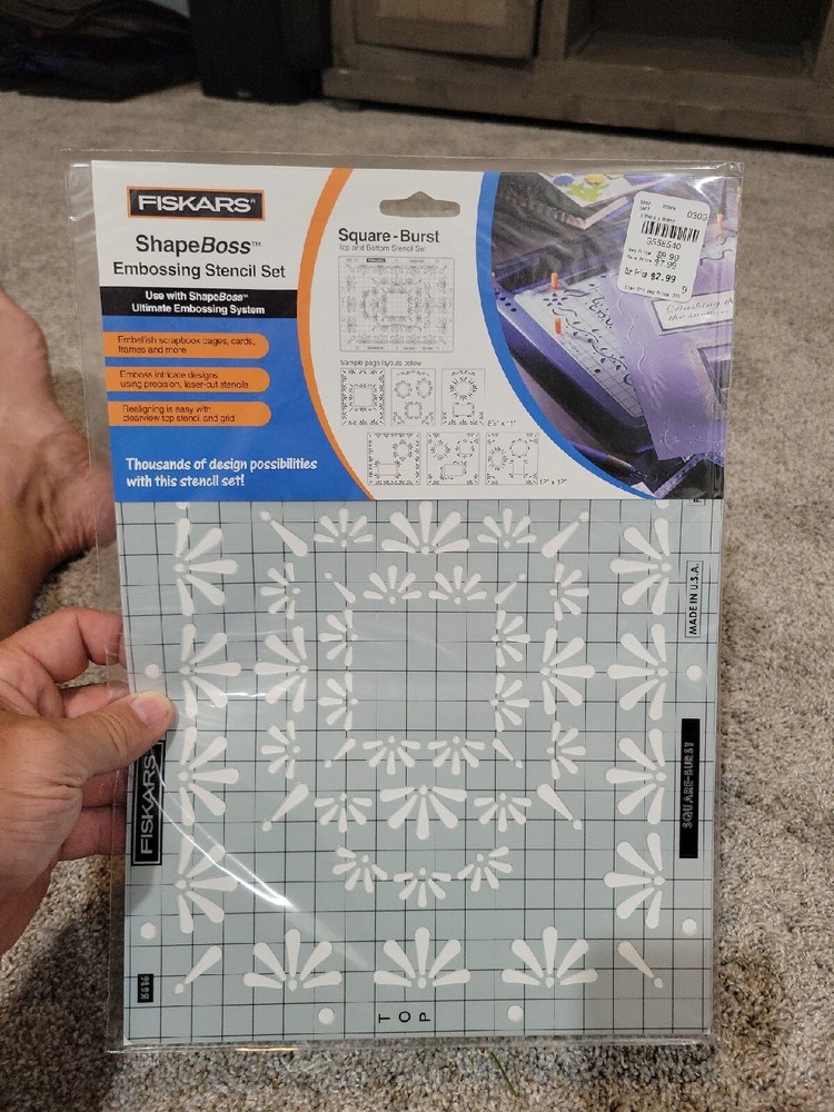 Fiskars ShapeBoss Embossing Stencil Set Square Burst #5616 NEW