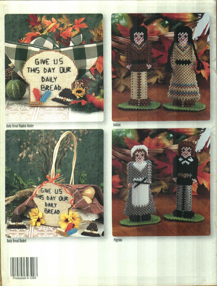 NEW THANKSGIVING DAILY BREAD PILGRIM CENTERPIECE PLASTIC CANVAS PATTERN BOOK
