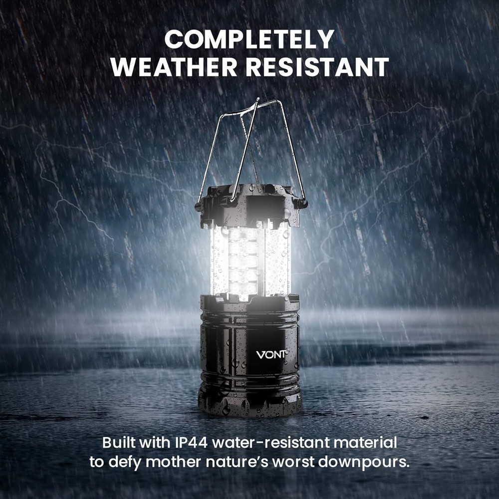 VONT 4 PACK LED CAMPING LANTERN, LED LANTERNS COLLAPSIBLE - 4 PACK BLACK