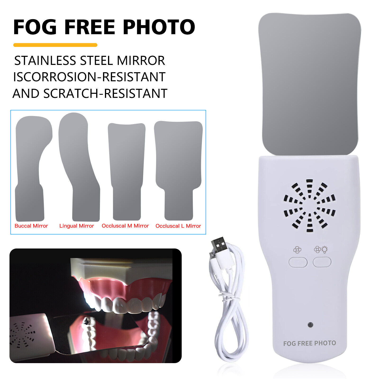 Dental Occlusal Mirror Fog Free LED Intra Oral Photo System 4 Mirrors Anti-Fog