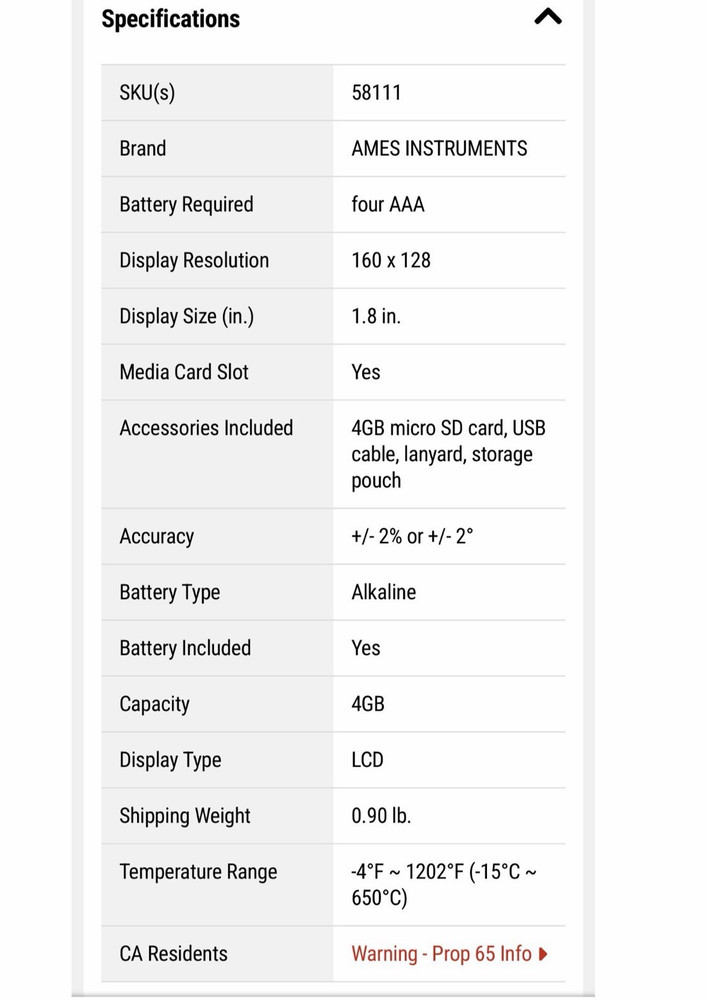 AMES INSTRUMENTS PRO Thermal Camera Infrared Digital Imaging Camera 58111