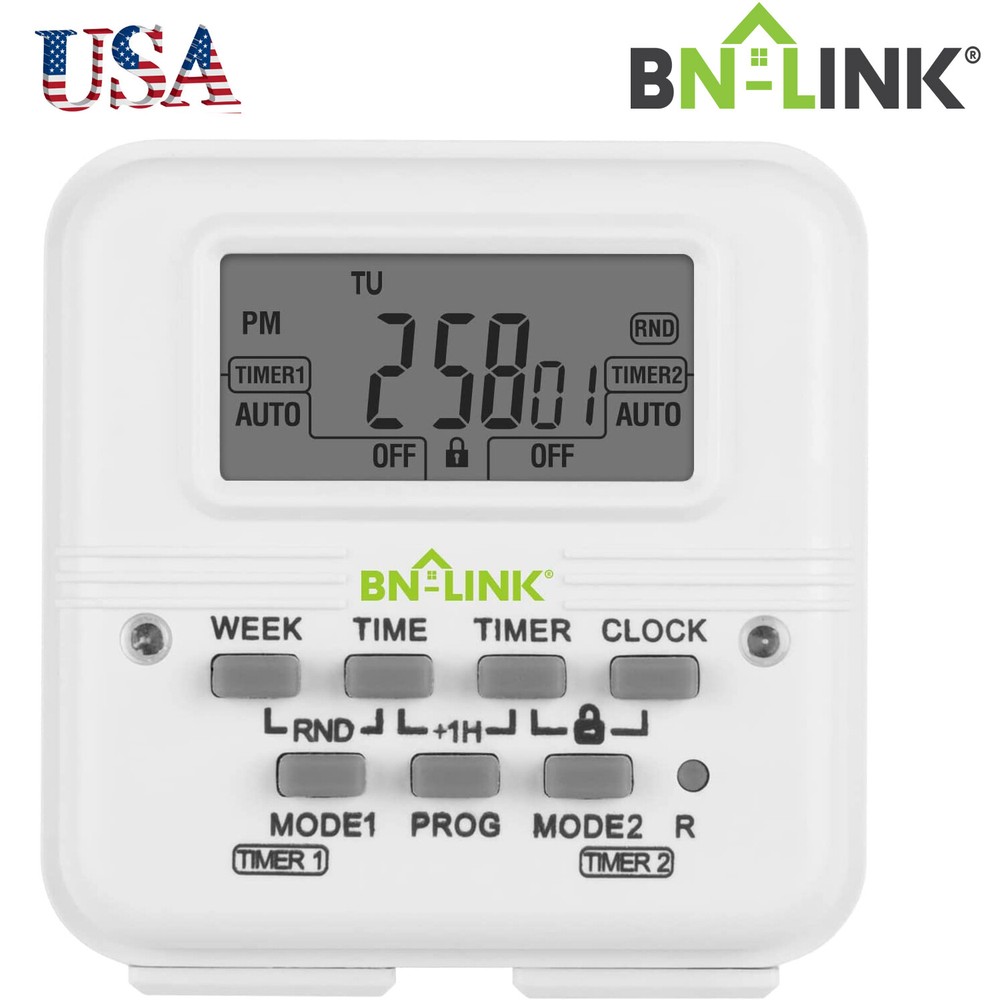 7 Day Heavy Duty Digital Programmable Timer 2Independently Plug-in Outlet Switch