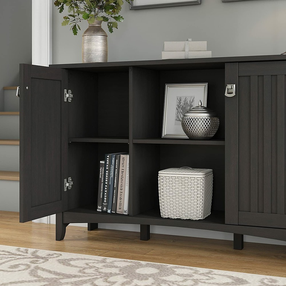 Solid Black Wooden Buffet Console Storage Cabinet China Server 2 Doors Curio