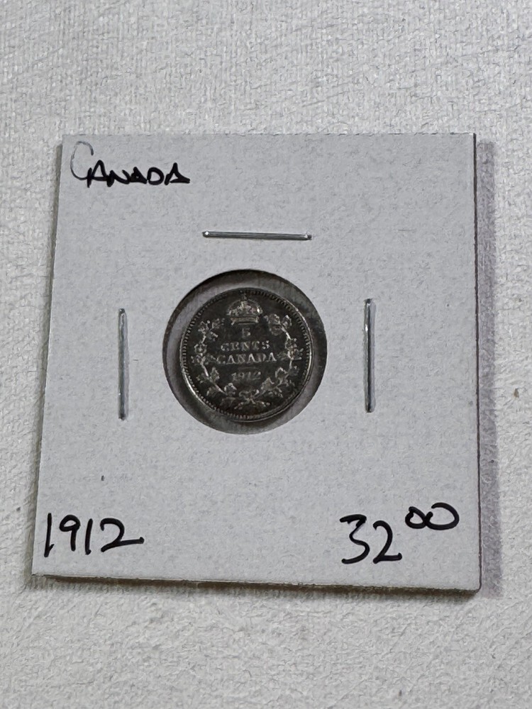 1912 Canada 5 Cents Small Silver Coin
