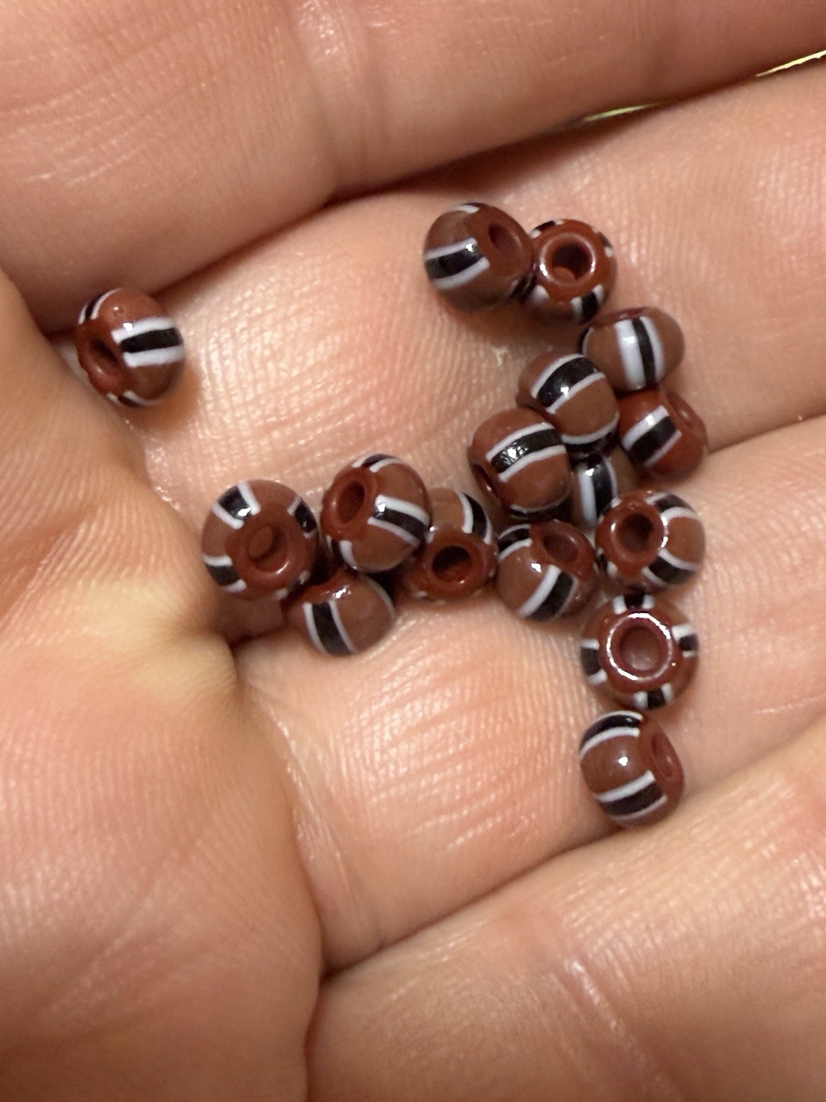 (10) Huron Indian Brown White Black False Chevron Trade Beads Fur Trade 1800's