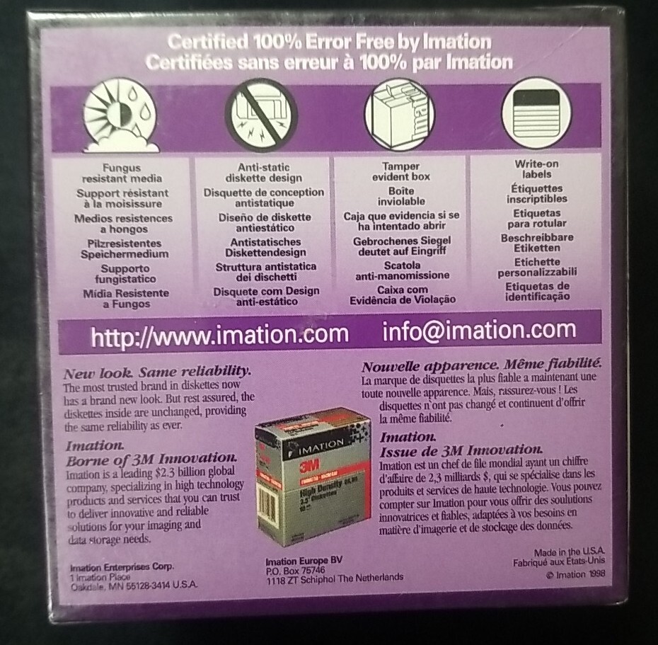 Imation 2HD 3.5 Diskettes. Mac Formatted. 10 Diskettes. New and Sealed