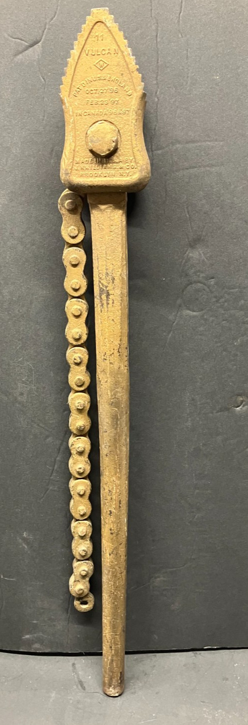Antique 20-1/2" Vulcan No 11 Chain Pipe Wrench J.H.Williams & Co USA Pat 1896-97