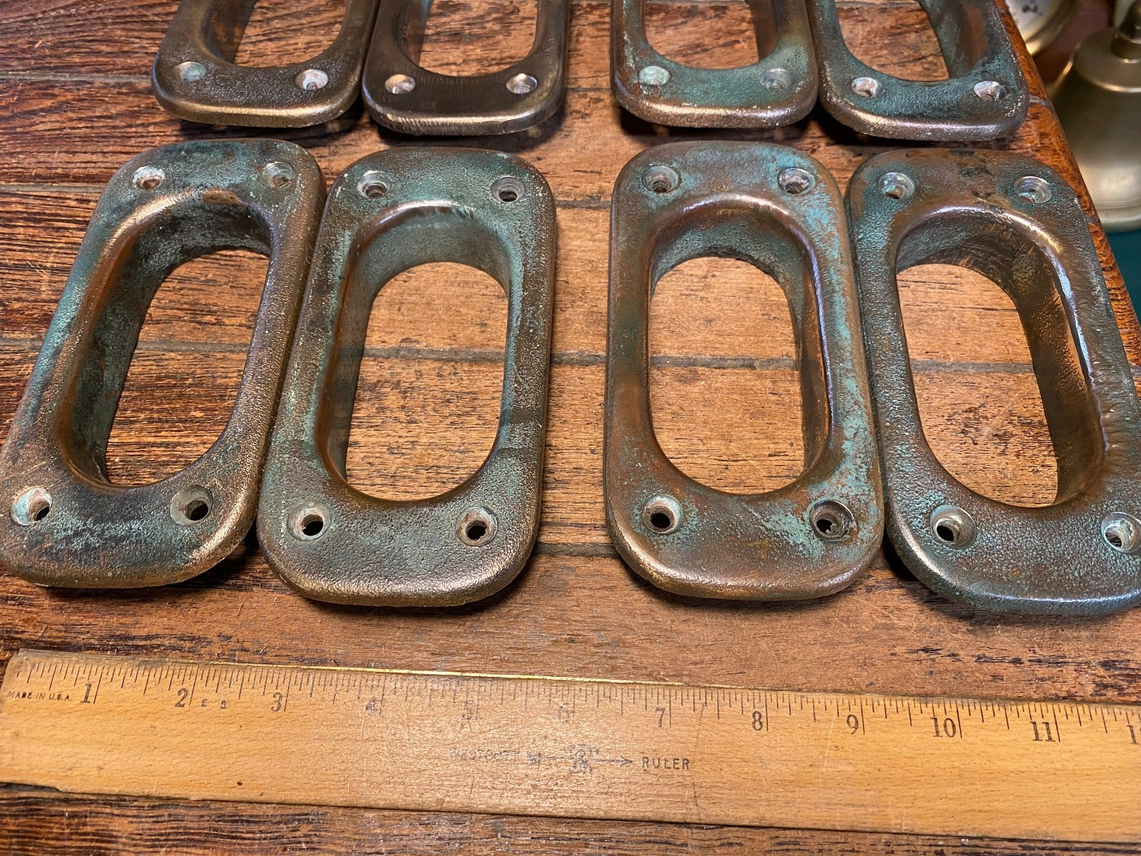 4 SETS OF VINTAGE CAST POLISHED BRONZE HAWSE HOLES 6" X 3" NICE PATINA